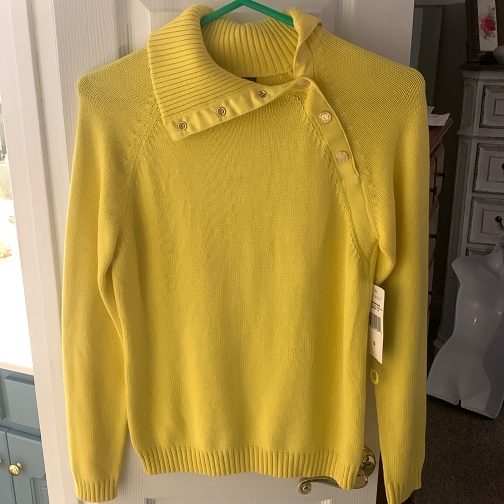 Lauren Ralph Lauren Yellow Snap-Shoulder Sweater